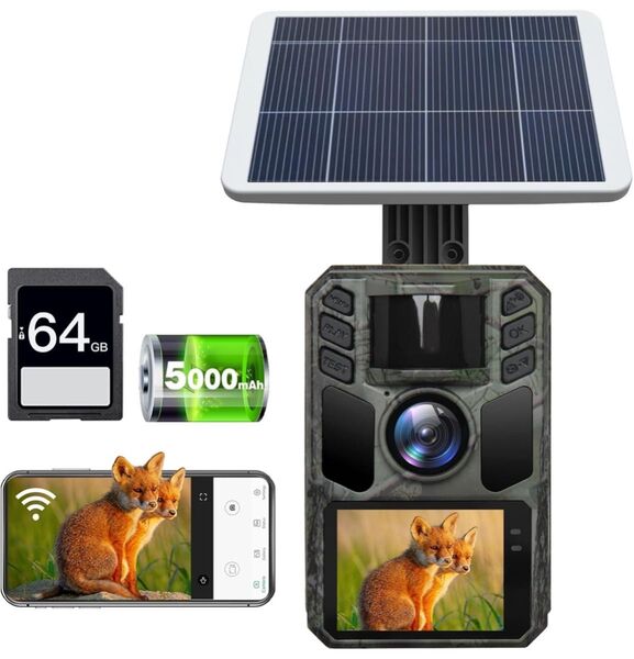 WIFI&ソーラー充電式 トレイルカメラ ソーラー 動物監視カメラ 防犯カメラ