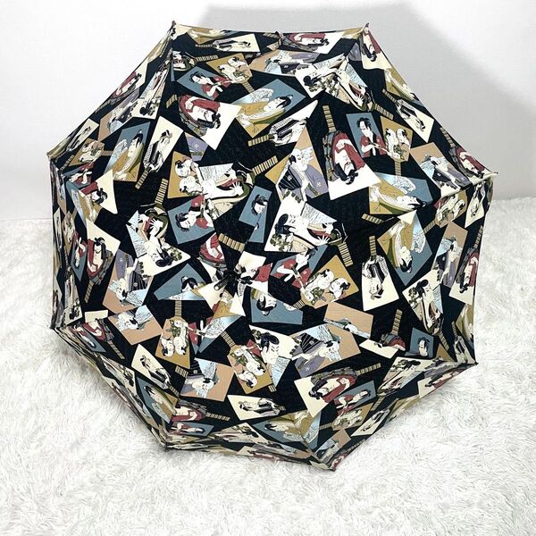 未使用 浮世絵デザイン 昭和レトロ 晴雨兼用傘 大判60cm 銀座 ぜん屋