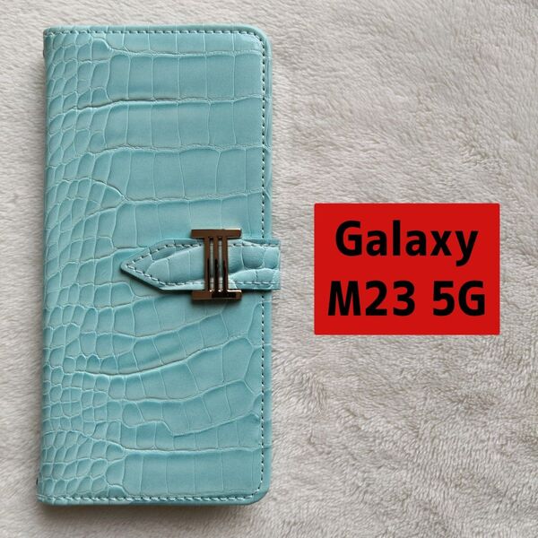 ★Galaxy M23 5G★ケース グリーン 手帳型 鏡・カード収納付