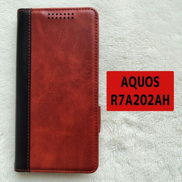 ★AQUOS R7A202AH★手帳型ケース 黒×赤 スタンド機能・カード収納付