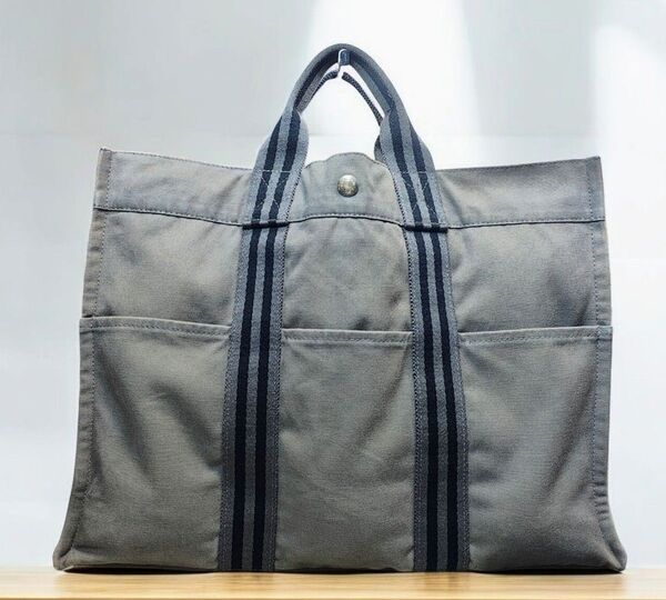 HERMES フールトゥMM トートバッグ キャンバス グレー ハンドバッグ バッグ エルメス