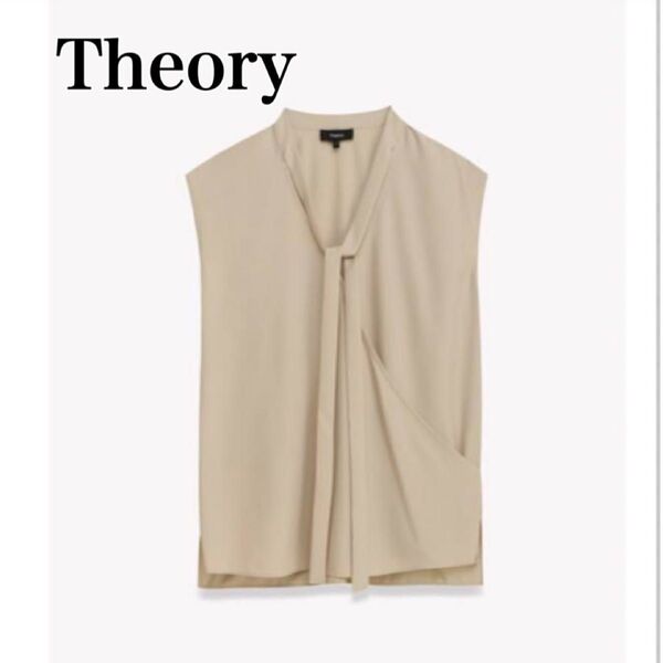 美品 Theory セオリー ノースリーブボウタイブラウス ベージュ S