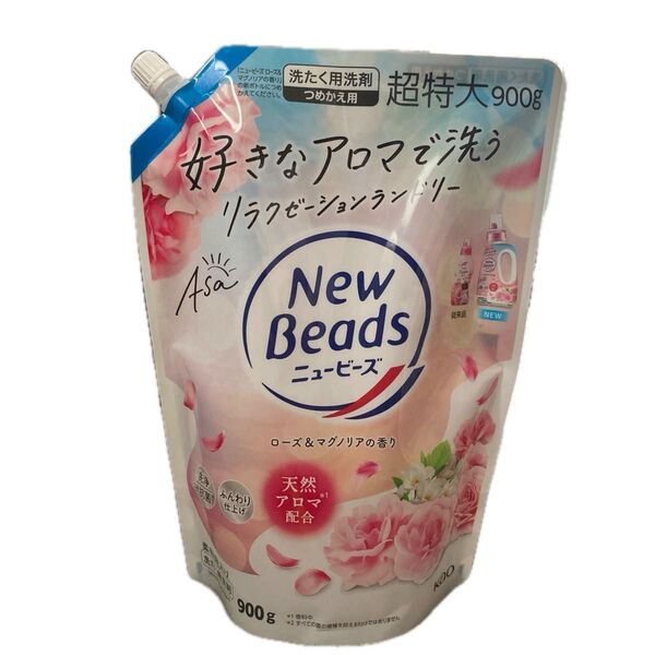 花王 ニュービーズ 洗濯用洗剤 ローズ&マグノリアの香り つめかえ用 900g