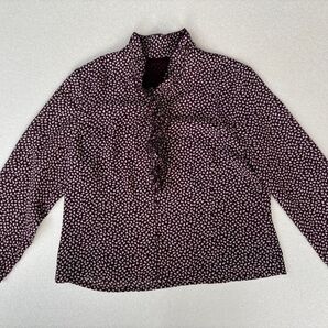 小花柄ブラウス◆七分袖フリルネック◆M