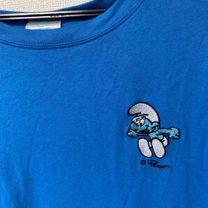 SMURF スマーフ 刺繍入りTシャツ ブルー Lサイズ 古着 ブルー 半袖 レア