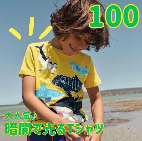 【100】光る サメ Tシャツ キッズ 夏 男の子 保育園 水族館 魚 綿 半袖