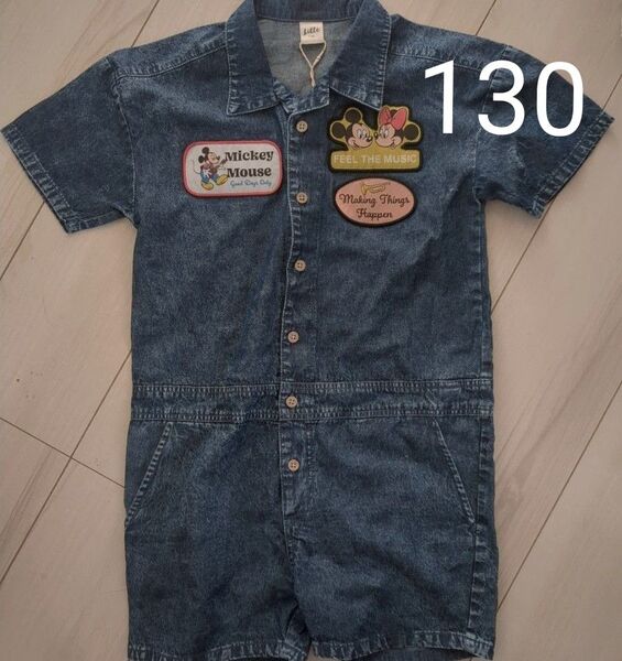 リトシー littc ディズニー Disney デニムオーバーオール つなぎ 130サイズ 半袖 半ズボン