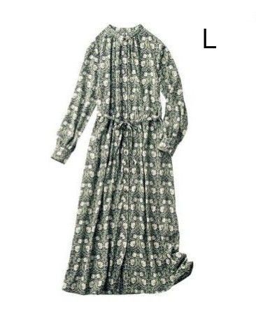 【新品】ウィリアム・モリス ピンパーネル柄 ワンピース Lサイズ ボタニカル柄 花柄 グリーン