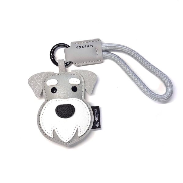 新品 ミニチュアシュナウザー フェイス レザー キーホルダー バッグチャーム 犬 ぬいぐるみ アクセサリー ソルトアンドペッパー