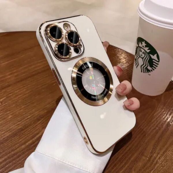 iPhone メッキケース magsafe 磁石 対応 マグネット 韓国 ホワイトゴールド