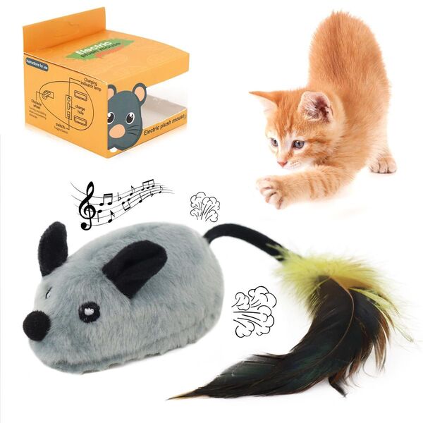 猫おもちゃ 電動ネズミ 動くぬいぐるみ 鳴き声 回避センサー 簡単操作 充電式 高品質