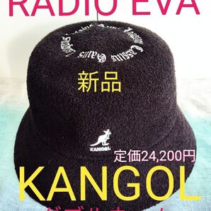 【新品 RADIO EVA×KANGOL(レディオエヴァ×カンゴール)】コラボ 薄手のバケットハット黒 CIRCLE LANCE