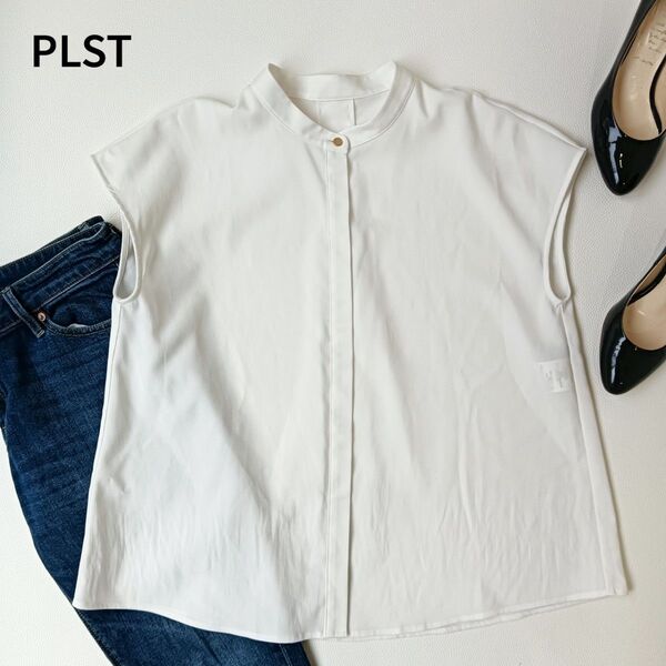 【美品】 プラステ 大きいサイズ PLST フレンチスリーブ ブラウス 金ボタン ゆったり 夏服 e トップス シャツ