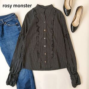 【美品】 ロージーモンスター ストライプシャツ センターフリル ブラウス スキッパー e 長袖