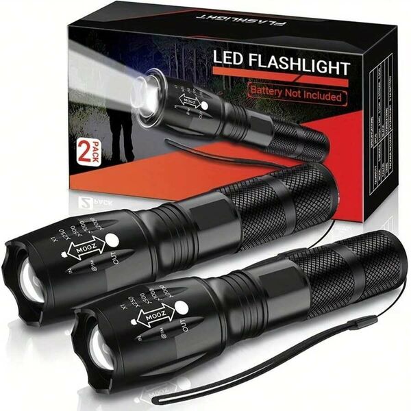 高輝度LED懐中電灯 2本セット 5段階調光ズーム機能付き 防災・アウトドア用7701961780