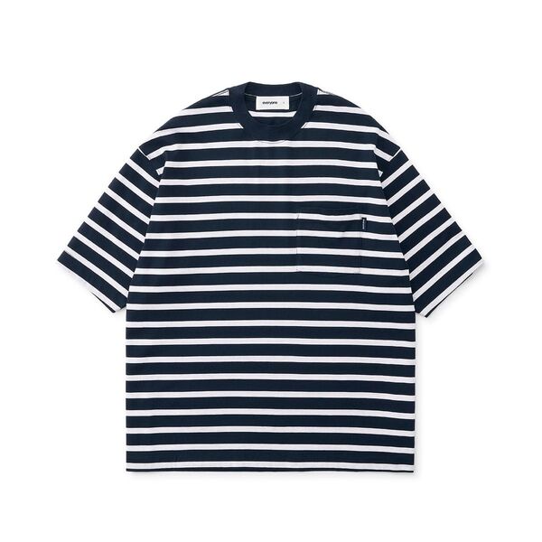 everyone high gauge cotton border short sleeve tee shirt NAVY/ASH