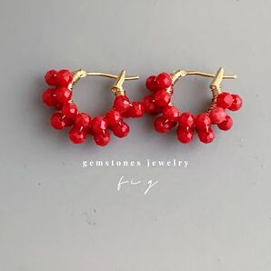 赤珊瑚 ミニフープ ピアス イヤリング ミナペルホネン、ロペ好きに
