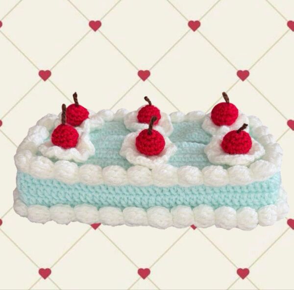ケーキ クリームソーダ ティッシュケース ティッシュカバー 編み物 ハンドメイド