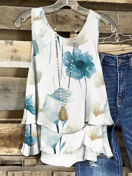 EMERY ROSE ファッション レディース 非対称裾 ルーズタンクトップ グラフィックTシャツ