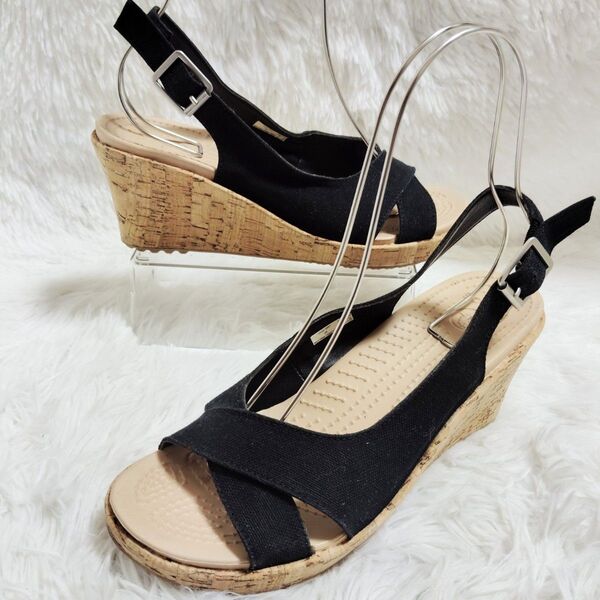 美品!crocs クロックス サンダル W8/24 ウェッジソール +8cm