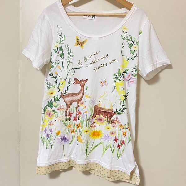 スカラー Tシャツ バンビ ラビット うさぎ 鹿 蝶 花柄 SCOLAR Mサイズ メンヘン ポップ トップス 水玉 カットソー