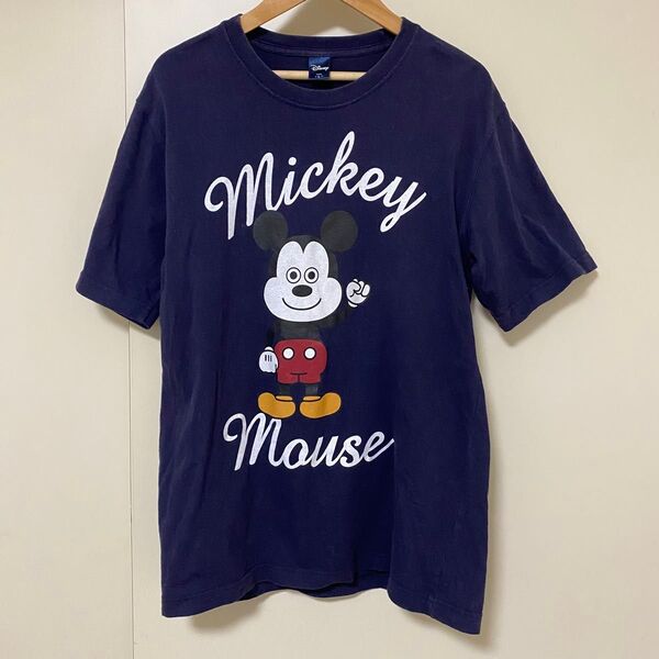 Disney Tシャツ 半袖 古着 キャラクター ミッキーマウス ミッキー ネイビー L デニム カジュアル アメカジ