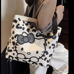 キャンバス コットン ショルダバッグ トートバッグ 可愛いキティ柄チャック付き