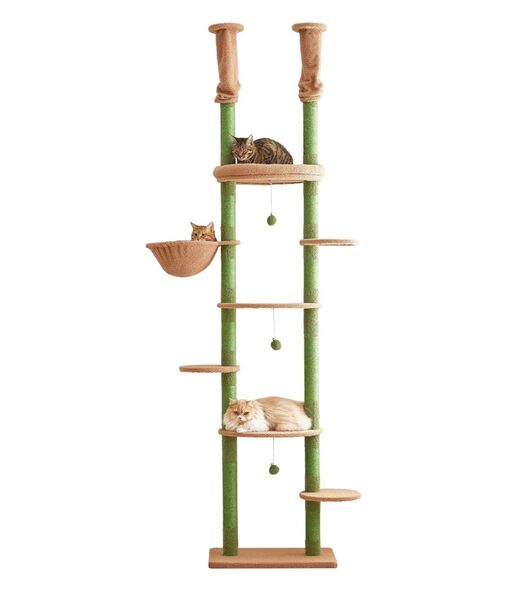未使用 未組み立て Mwpo 突っ張りタイプキャットタワー 多頭飼い ハンモック サイザル麻紐 グリーン 132C