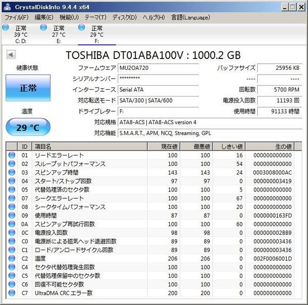 AVコマンド 1TB SATA HDD 3.5インチ ▲東芝 DT01ABA100V