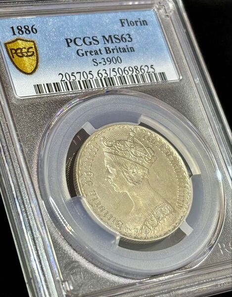 【希少年号】1886 イギリス ヴィクトリア フローリン銀貨 PCGS MS63 エリザベス ウナとライオン金貨コインではない