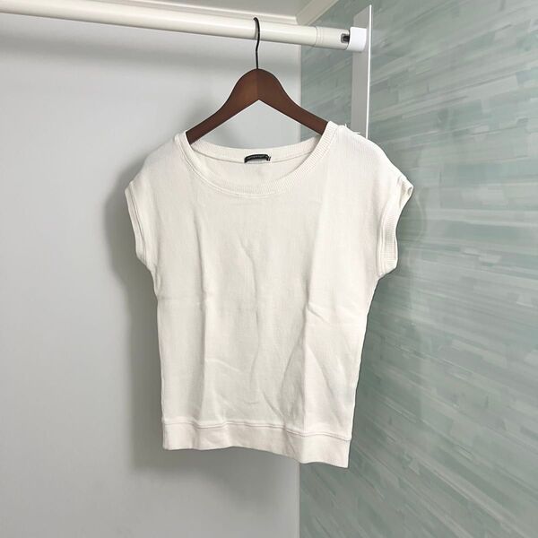 equa garage ホワイトショートスリーブTシャツ フレンチスリーブ 半袖 カットソー ワッフル生地 無地