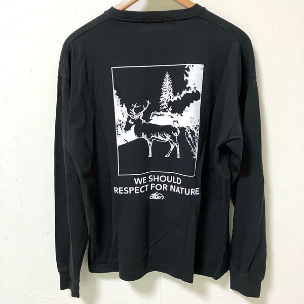 CAMP7 長袖カットソー ロングTシャツ 鹿 ブラック メンズ S