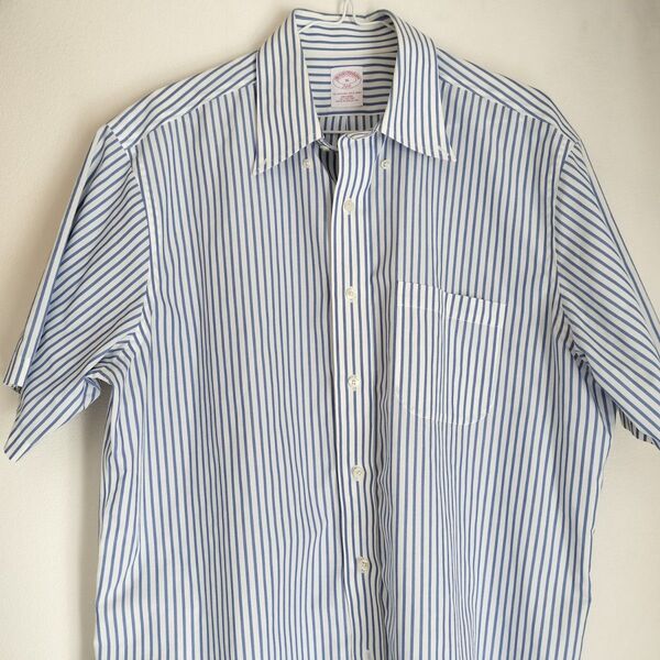 古着 ブルックスブラザーズ BROOKS BROTHERS 半袖シャツ ストライプ ボタンダウン 青 白 メンズ L~XL