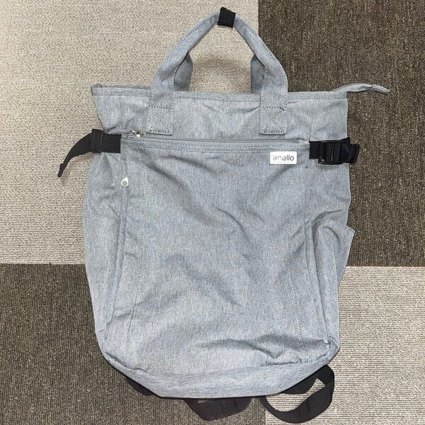 【美品】anello 2way リュック ライトグレー