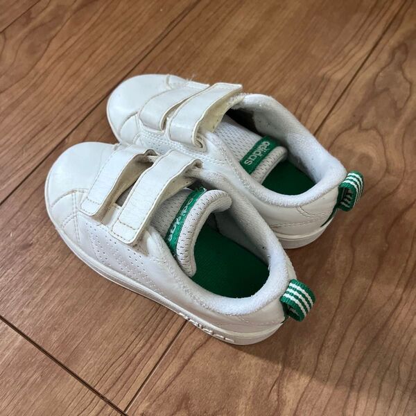 adidas 子供用スニーカー 15cm ホワイト/グリーン