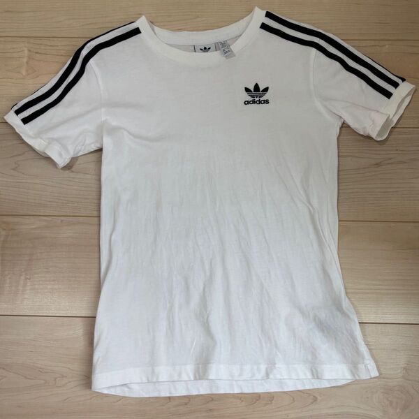 adidas ストライプ 半袖Tシャツ M ホワイト/ブラック