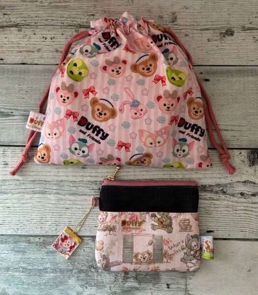 巾着袋&ポケット付きミニポーチ 2点セット ハンドメイド