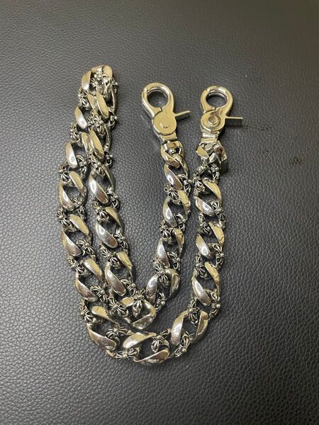 《美品》 ウォレットチェーン シルバー 刻印 ダブルクリップ チェーン アクセサリー 重量感