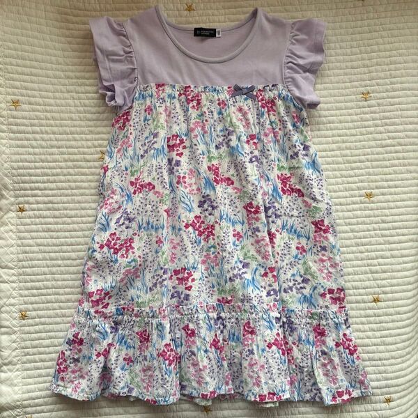 ☆BeBe べべ ワンピース☆ 110 女の子 キッズ 花柄 美品 ラベンダー パープル