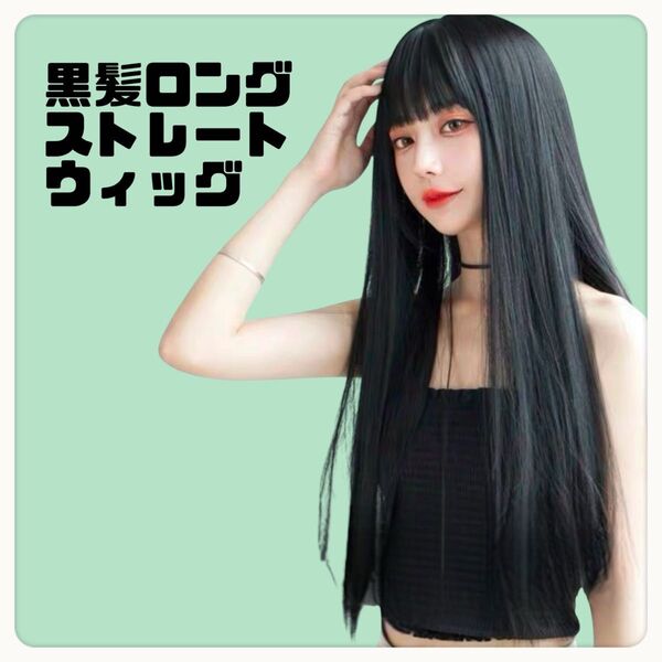 ウィッグ ロング ストレート ナチュラル 自然 ブラック 黒 髪 かつら 清楚 小顔
