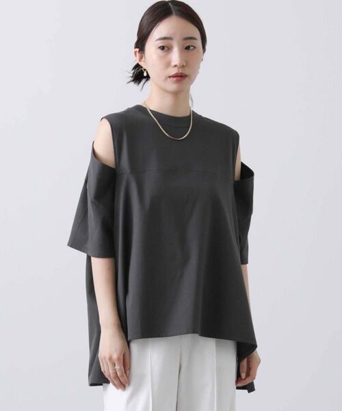 アナナ ショルダースリットカットソー 肩あき トップス Tシャツ チャコールグレー 日本製