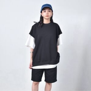 ユニセックス ベスト ジレ ベスト付き半袖カットソー メンズ レディース Tシャツ・ベスト2点セット