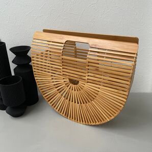 ハーフムーン バッグ バンブーバッグ 浴衣バッグ かごバッグ 竹 サマーバッグ