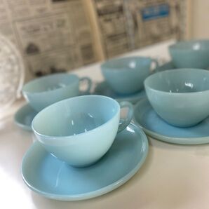 FireKing カップ&ソーサー ターコイズ カップ&ソーサー 6客セット