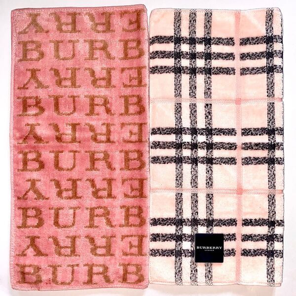 新品未使用 バーバリー BURBERRY タオルハンカチ ロゴ チェック ピンク系