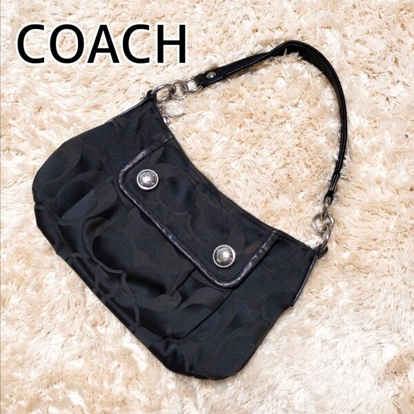 COACH/コーチ◆ハンドバッグ◆ワンショルダーバッグ◆黒 ブラック◆総柄◆シグネチャー