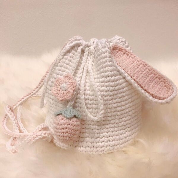 うさぎ 兎 バッグ 編み物 ハンドメイド 手作り ショルダーバッグ ハンドメイド かぎ針編み 小物入れ 手編み 毛糸 ピンク