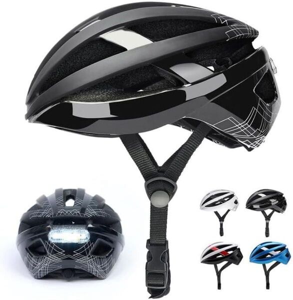 最終価格! 自転車ヘルメット 大人用 LEDライト 超軽量 17個通気口 男女兼用58-62CM サイズ調整可能 CE認定済み