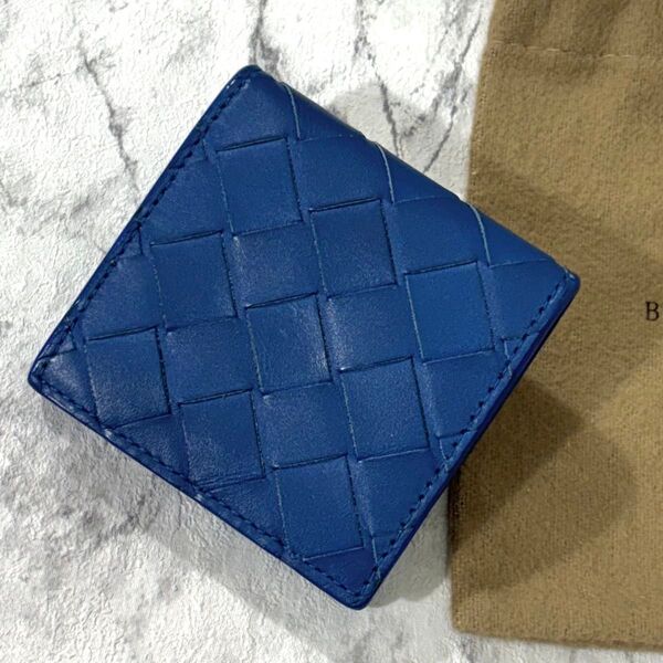 ボッテガヴェネタ コインケース マキシ ブルー イントレチャート 小銭入れ BOTTEGA VENETA コンパクト ミニ 財布
