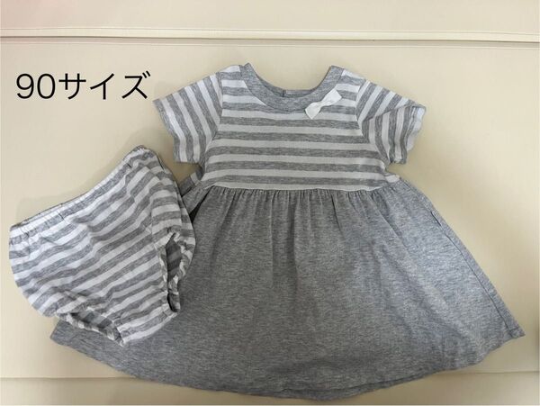 コムサイズム COMME CA ISM ボーダー ワンピース 半袖ワンピース グレー 女の子 キッズ ベビー 90サイズ
